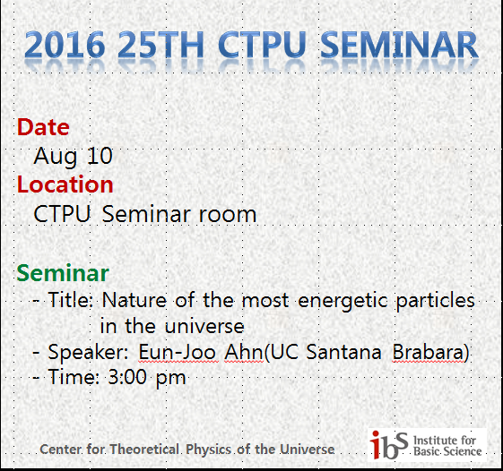 2016 25th CTPU Seminar(Nature of the most energetic particles in the universe)